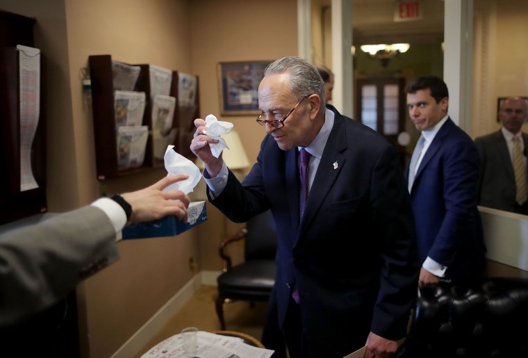 Image: Schumer arrives to discuss GOP's Affordable Care Act repeal efforts