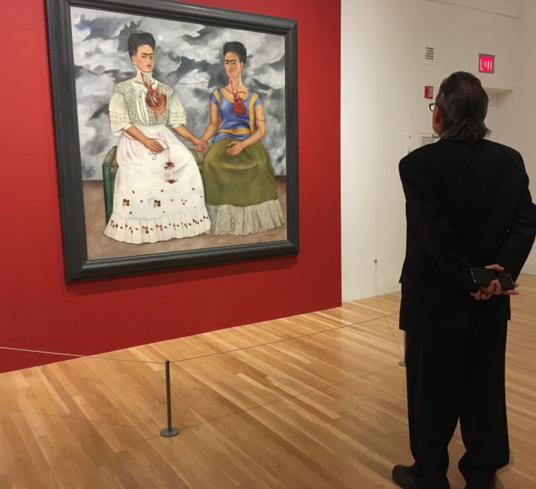 The iconic painting Las Dos Fridas/The Two Fridas is part of a 2017 exhibit at the Dallas Museum of Art