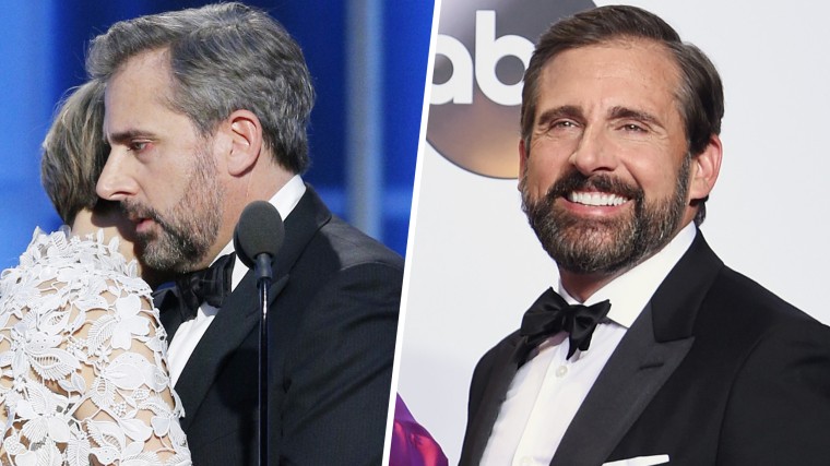 Steve Carell at the Golden Globes on January 8, 2017 and at the Academy Awards on February 26.