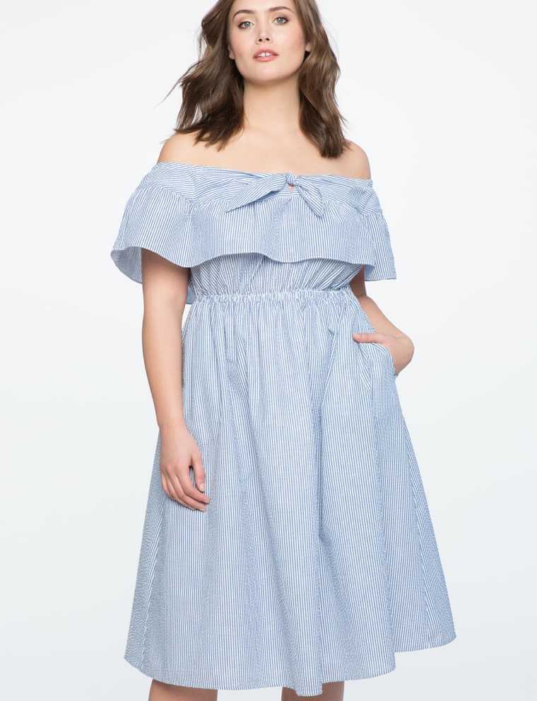 Off the Shoulder Dress with Ruffle Overlay