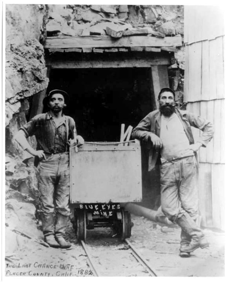 Miners wearing Levi Strauss and Co.'s waist overalls in 1882.