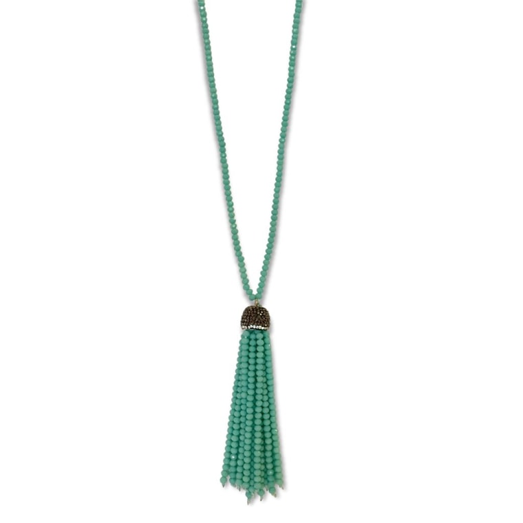 LONG BEADED CRYSTAL TASSEL NECKLACE