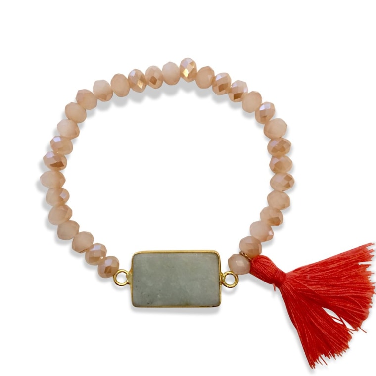 RECTANGLE STONE BEADED TASSEL BRACELET