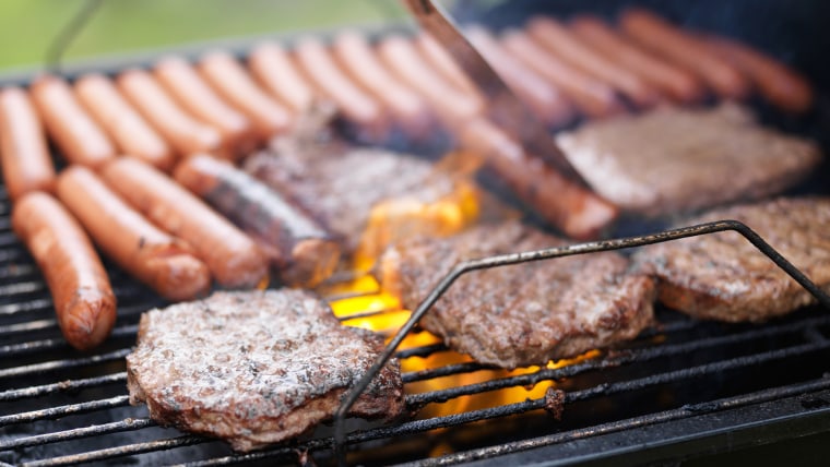 Grilling hot dogs and hamburgers