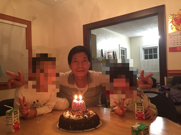 Jiansheng Chen, celebrating his 60th birthday with family members (who asked not to be identified). Chen was killed while reportedly playing Pokemon Go, allegedly by a community security guard. He played the game to relate to his grandchildren and nieces and nephews, according to his family.