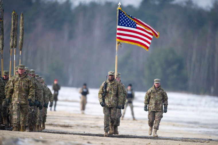 Image: A welcome of the U.S. Army's 3rd Armored Brigade Combat Team, 4th Infantry Division for the inauguration of a bilateral military training of U.S. and Polish Forces in support of the Atlantic Resolve operation in Zagan, Poland.