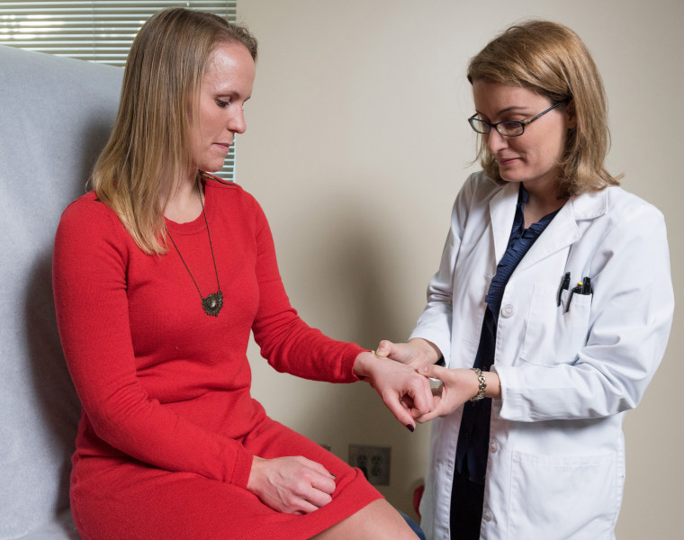 Image: Woman participates in microneedle study