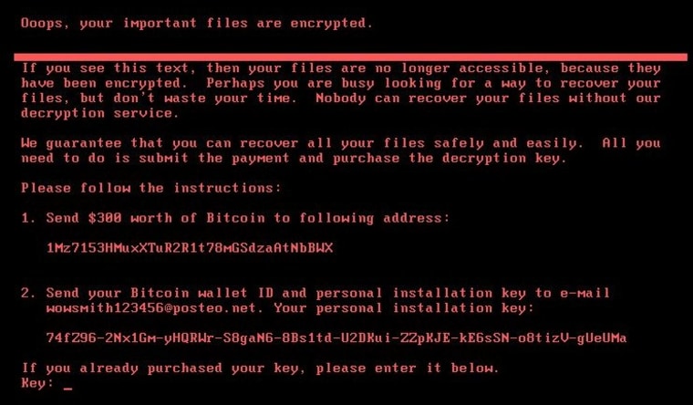 A screenshot of the new ransomware attack.