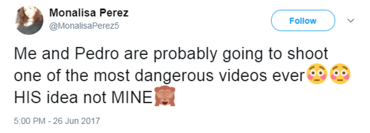 A tweet sent by 19-year-old Monalisa Perez 90 minutes before she shot and killed her boyfriend, Pedro Ruiz.