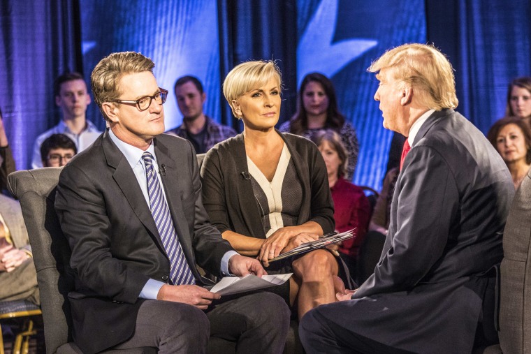 Image: Joe Scarborough and Mika Brzezinski moderate a town hall with Donald Trump in Charleston on February 17, 2016