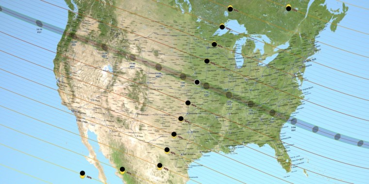 A projection of the solar eclipse's path on August 21, 2017