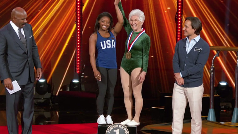 Simone Biles surprises world's oldest gymnast on NBC's "Little Big Shots."