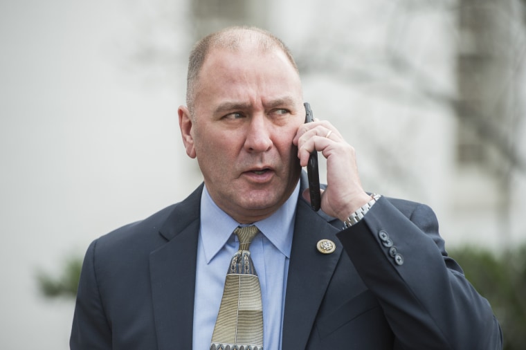 Image: Rep. Clay Higgins leaves the Capitol Hill Club after a meeting of the House Republican Conference