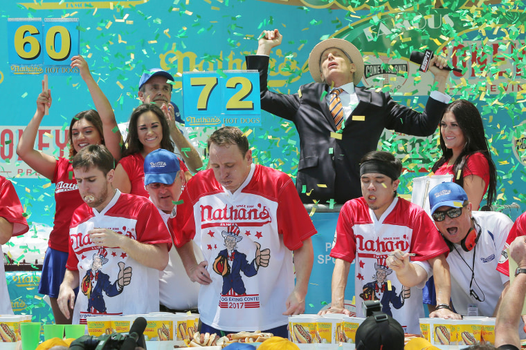Image: Chestnut wins Hot Dog-Eating Contest at Coney Island in New York City