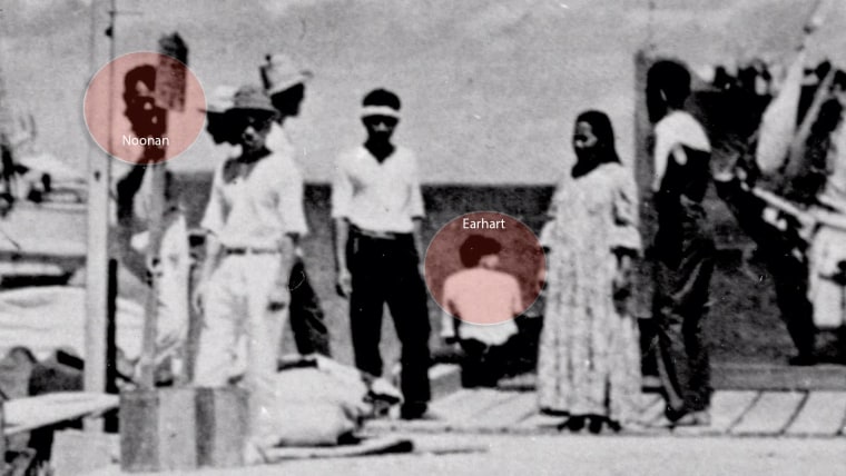 A newly discovered photo shows a woman who resembles Amelia Earhart and a man who appears to be her navigator, Fred Noonan.