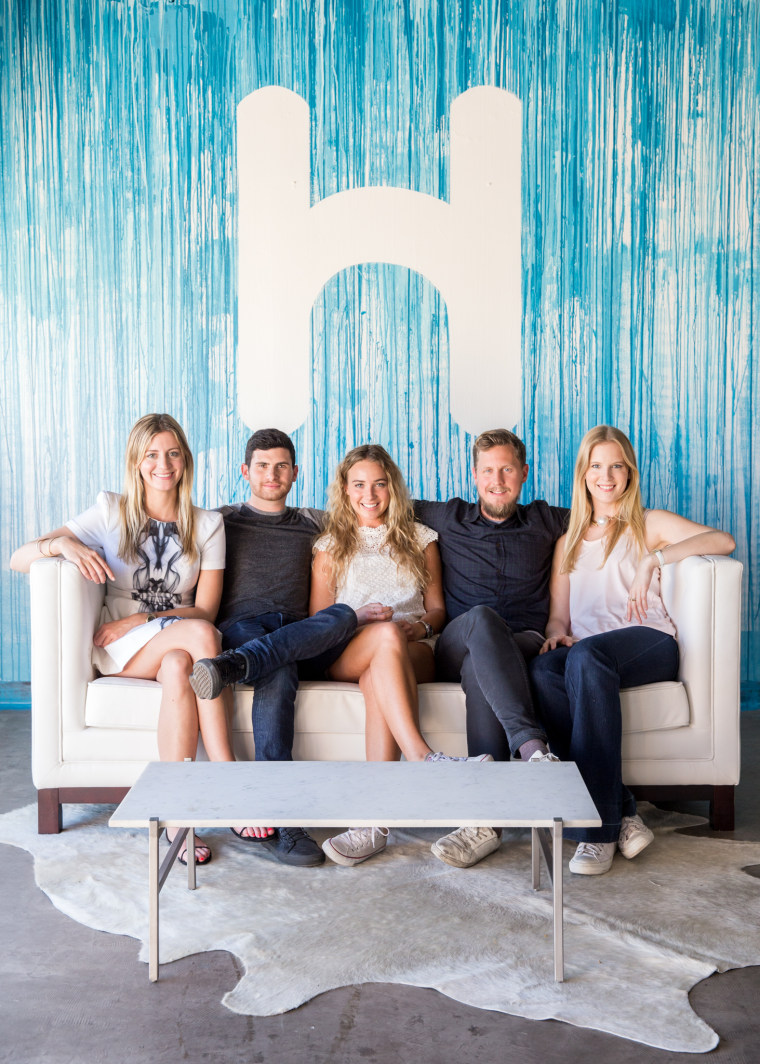 The Hutch team: Beatrice Fischel-Bock (CEO), Benjamin Broca (CTO), Lizzie Grover (CCO), Madeline Fraser (CMO) and Ethan Gromet (CDO). Beatrice, Lizzie and Madeleine were the original founders.