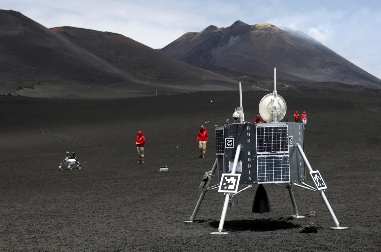 Image: Scientists from German Aerospace Center test robots on Italy's Mount Etna on July 2.