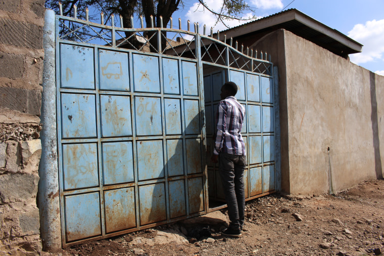 Yusuf entering the gated community in Rongai, Kenya, where she and a friend have rented a one-bedroom house.