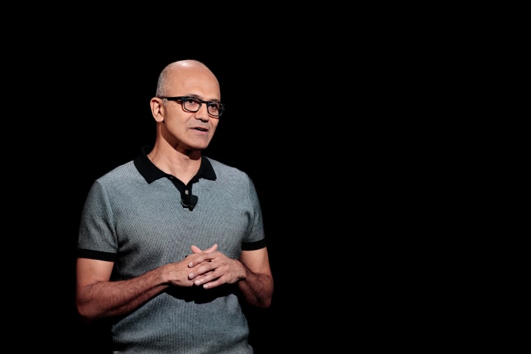 Image: Satya Nadella, chief executive officer of Microsoft, speaks during a Microsoft launch event