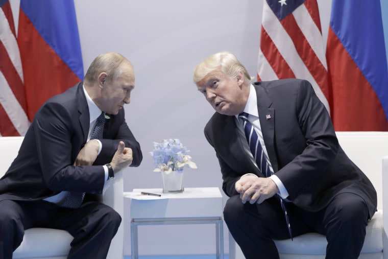 Image: President Donald Trump meets with Russian President Vladimir Putin at the G20 Summit, July 7, 2017, in Hamburg.