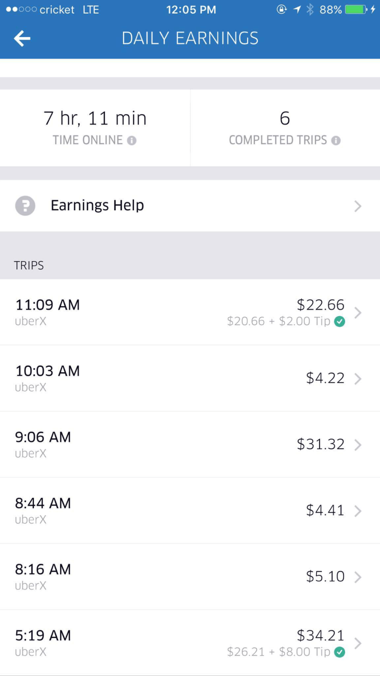 Image: A screen grab showing what Uber drivers see with the new tipping option now added.