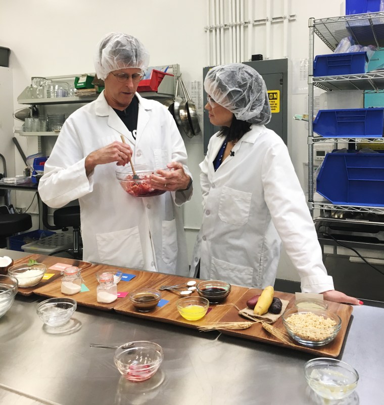 Image: Impossible Foods CEO Patrick Brown mixes all the ingredients that make up the company's plant-based burger