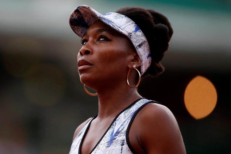 Image: FILE PHOTO: USA's Venus Williams reacts during her third round match against Belgium's Elise Mertens during the French Open at Roland Garros stadium in Paris