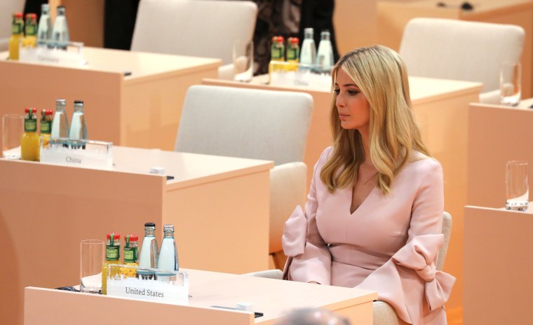 Image: Ivanka Trump sits in her original seat at a working session of the G-20 in Hamburg. She briefly moved to President Trump's seat as he left for other meetings.