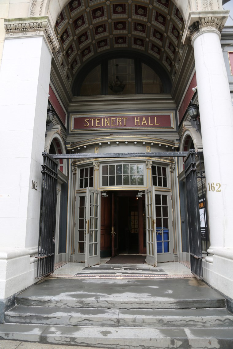 Outside of Steinert Hall in Boston.