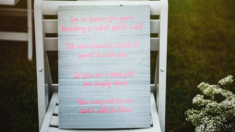 A special chair at the wedding was dedicated to the memory of Becky's son Triston.