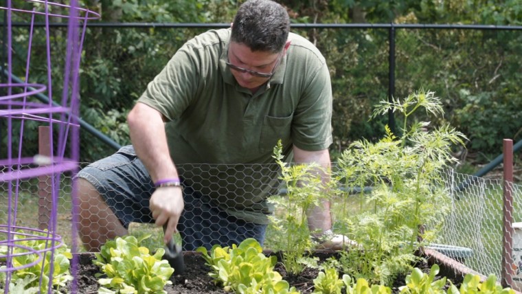 Jeff still enjoys working in his garden. 