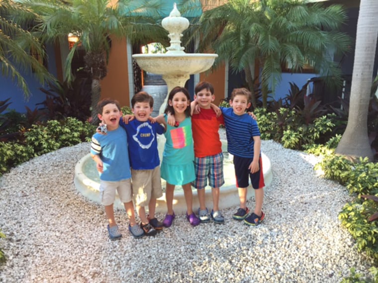 Allison Baer and wife Deb find time alone by making kids' clubs a requirement when they book hotels for themselves and their children, 8-year-old twins Jason and Matthew, 8-year-old twins Hazel and Eli, and 6-year-old Ben.