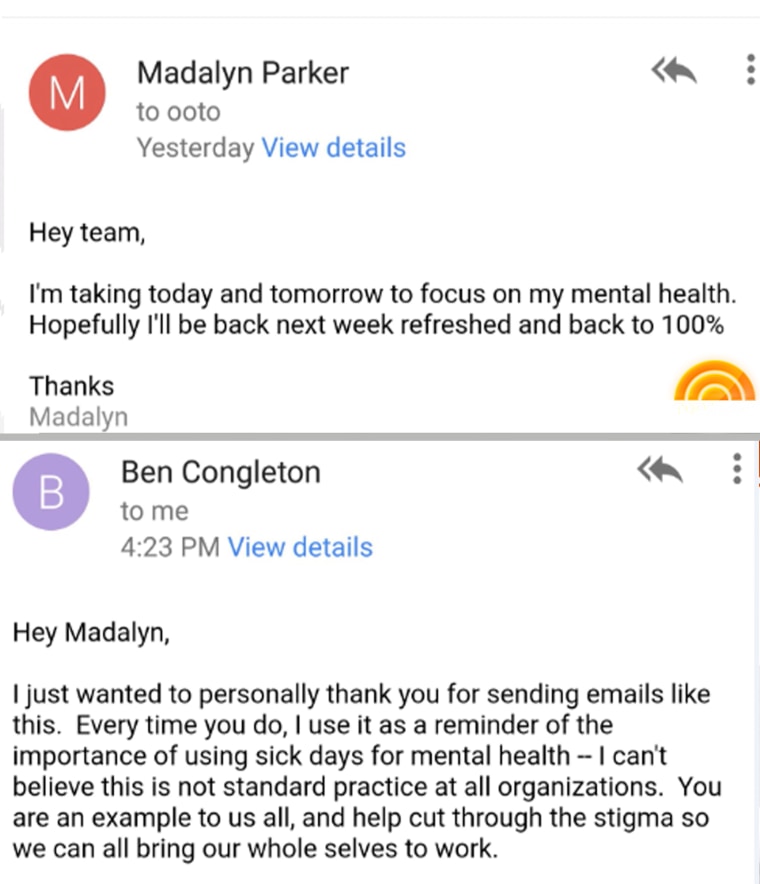 Madalyn Parker requested a mental health day. When her CEO praised her for it, she shared the email on Twitter ... And people retweeted it over 10,000 times.