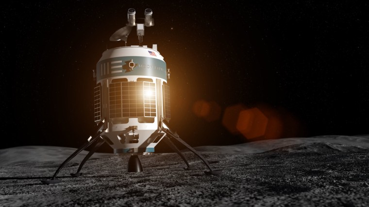 The MX-1E lander sits on the lunar surface in this artist's illustration. Moon Express plans to the launch the MX-1E, which uses eco-friendly fuels, toward the moon later this year.