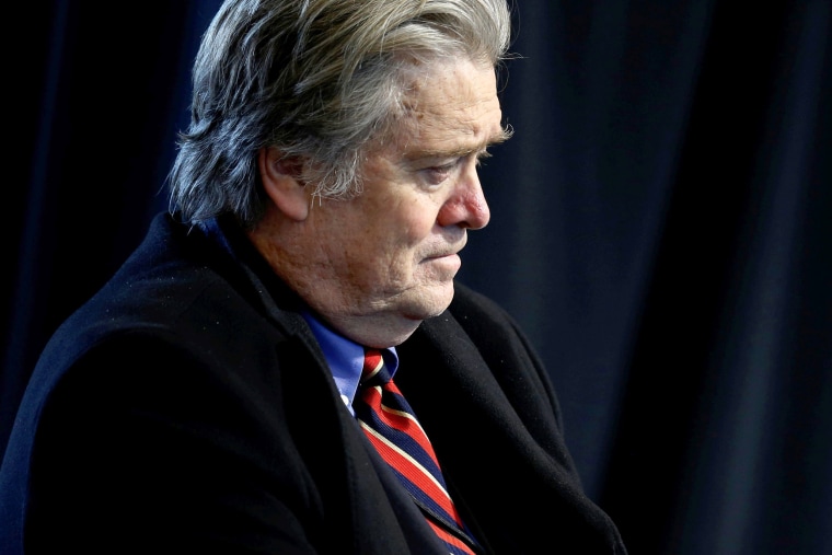 Image: White House Senior Adviser Steve Bannon attends a round table discussion held by U.S. President Donald Trump with auto industry leaders at the American Center for Mobility in Ypsilanti Township, Michigan, March 15, 2017.