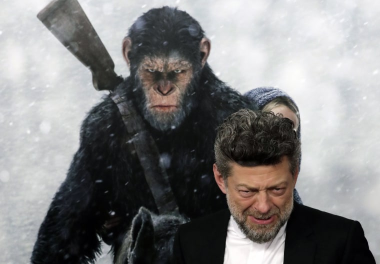 British actor Andy Serkis reacts as he arrives for the 'War for the Planet Of The Apes' premiere at SVA Theater in New York on July, 2017.