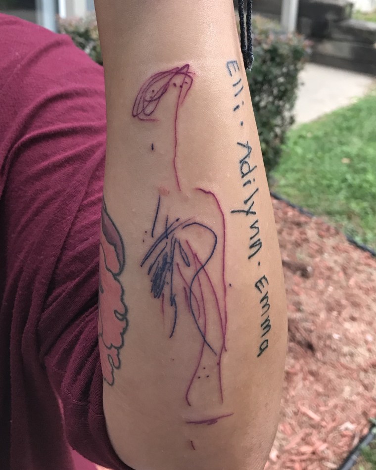 Cortes' tattoo includes the handwritten names of her three oldest nieces, along with a drawing from her youngest niece.