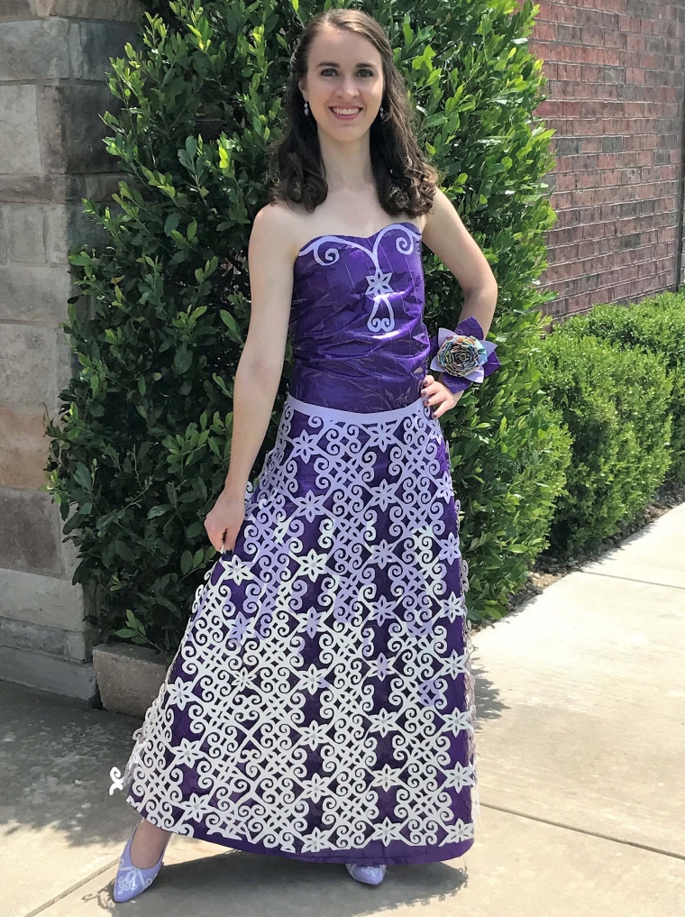 Allison used 13 rolls of Duck Tape and spent 79 hours on her white and lilac prom dress.