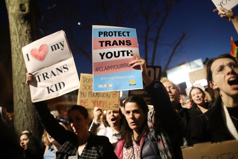 Protestors Rally At Stonewall Inn Against Withdrawal Of Transgender Protections