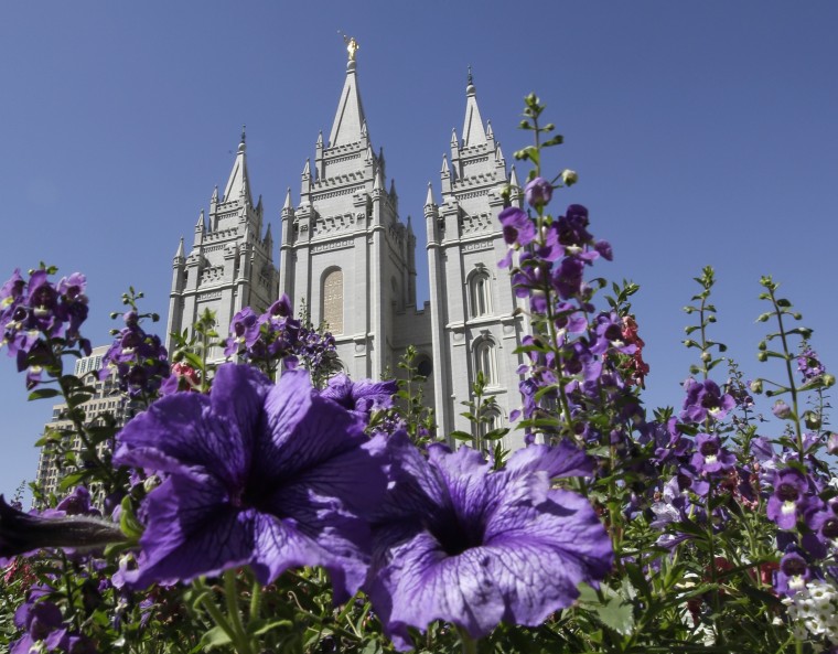IMAGE:Flowers blooming in front of the Salt Lake Temple in Salt Lake City, Utah.