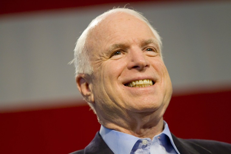 Image: FILE - JULY 19, 2017:  U.S. Sen. John McCain (R-AZ), who last Friday had surgery to remove a blood clot above his left eye, has been diagnosed with brain cancer, according to published reports today. Sarah Palin Campaigns With Senator John McCain