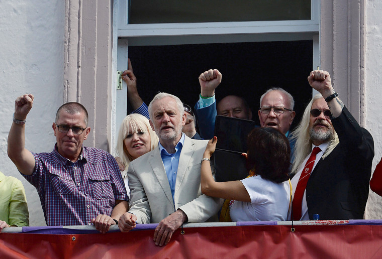 Image: Jeremy Corbyn watches the annual Durham Miners' Gala from a hotel balcony 