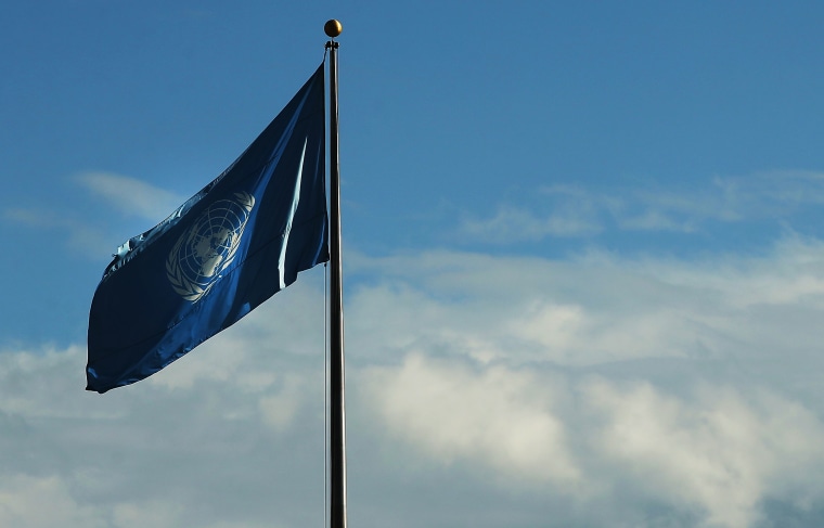 Image: The United Nations flag flies outside of the international organization on January 26, 2017 in New York City.