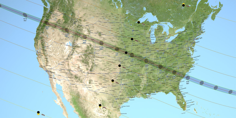 This NASA map of the United States shows the entire path of totality for the August 21, 2017 total solar eclipse.