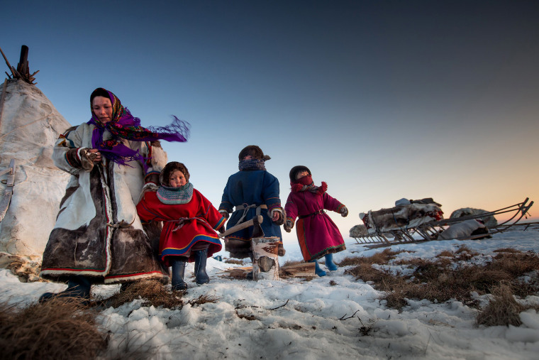 Image: A family of reindeer herders is seen some 90