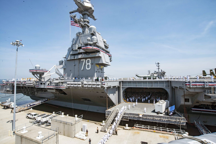 Image: US Navy aircraft carrier the USS Gerald R. Ford commissioned in Norfolk