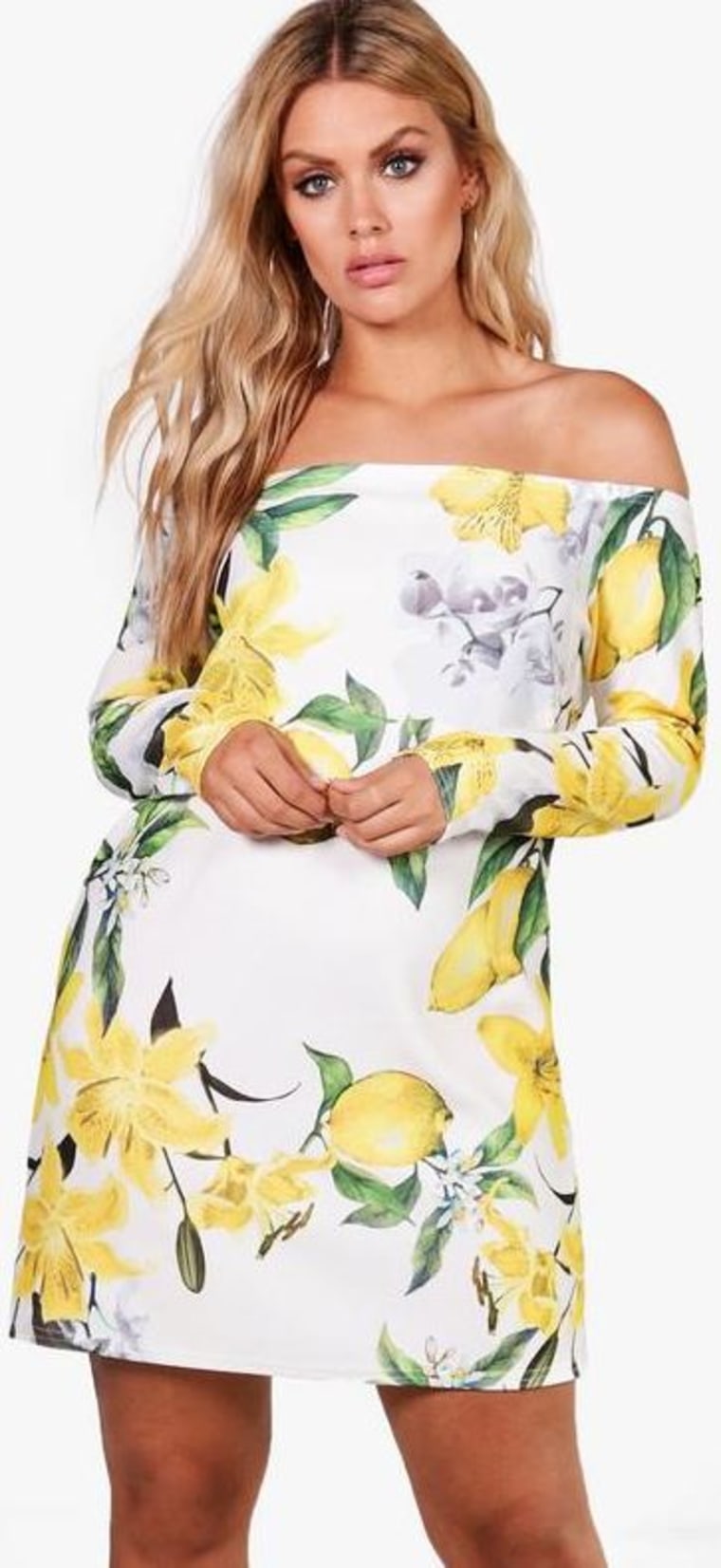 Jemma Lemon Print Off-The-Shoulder Dress