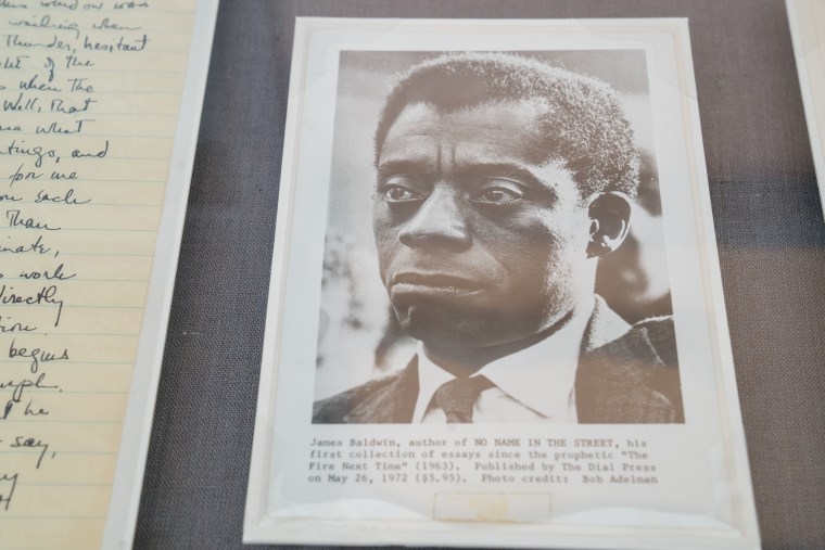 Baldwin documents on display at the Schomburg Center for Research in Black Culture