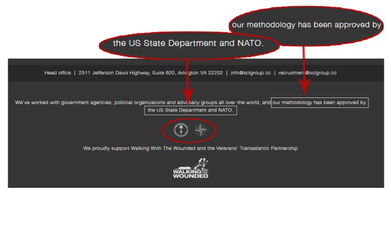 SCL removed the NATO and State Department seals from its websites after questions from NBC News.