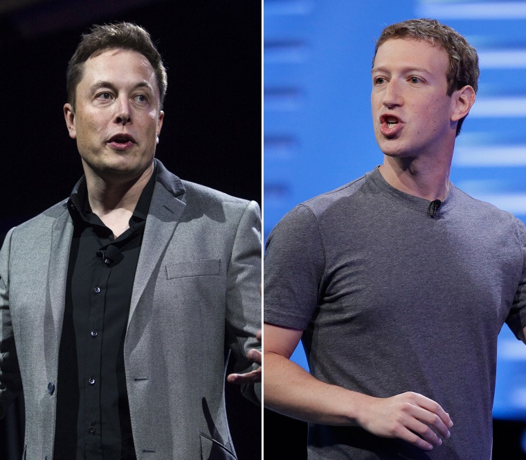 Image: A combination photograph showing Elon Musk, left and Mark Zuckerberg